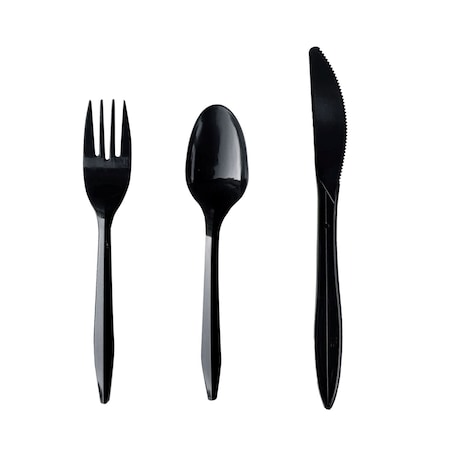 Boardwalk Three-Piece Cutlery Kit, Fork/Knife/Teaspoon, Polypropylene, Black, 250PK BWK3KITBLPP